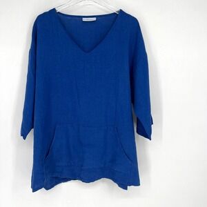 Bryn Walker Tunic Top Womens M‎ Linen Royal Blue Lagenlook Relaxed Coastal